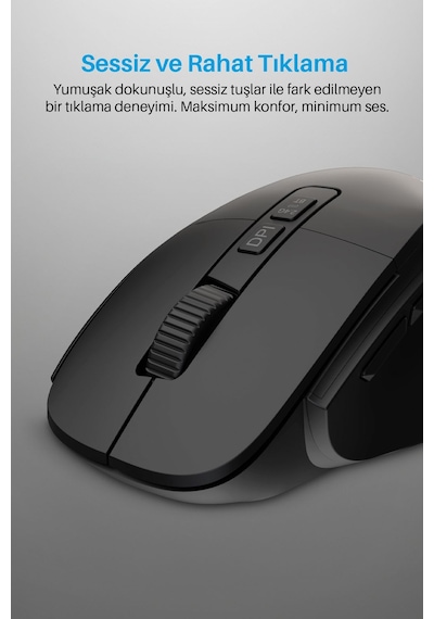 7658 Sessiz Tuşlu Kablosuz Mouse / Bluetooth + 2.4ghz Usb / Dpı 800-1200-1600 / 7 Tuşlu 7658