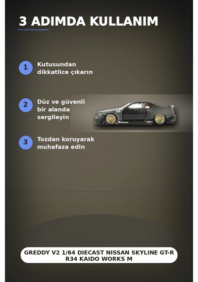 Greddy V2 1/64 Diecast Nissan Skyline Gt-r R34 Kaido Works Model Araba, Koleksiyonluk Bx-313373