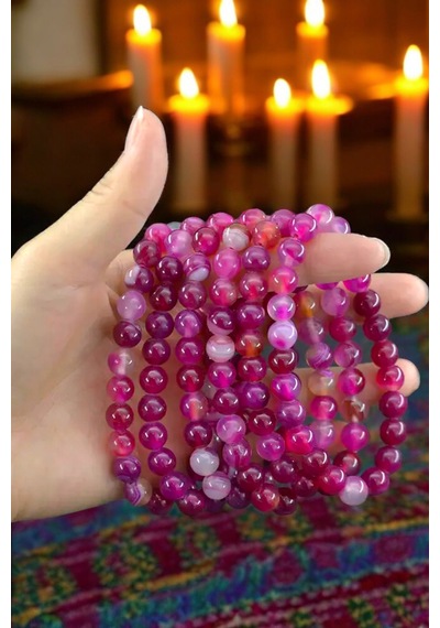 Pembe Akik Bileklik Akik Taşı Bileklik Esnek Misina Her Bileğe Uygun Doğal Taş Bileklik Pembe Pembe