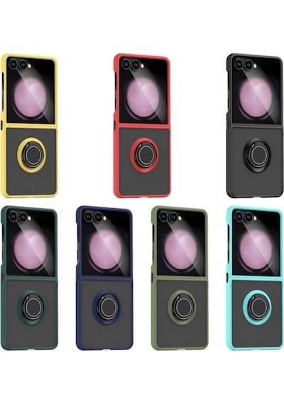 Samsung Galaxy Z Flip 7 Uyumlu Kılıf Yüzüklü Standlı Extra Koruma Sert Silikon Kapak - Siyah