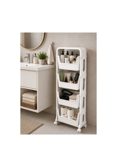 Flexibox 4 Katlı Banyo Dolabı Banyo Rafı Çok Amaçlı Banyo Rafı Deterjanlık Organizer Box Beyaz