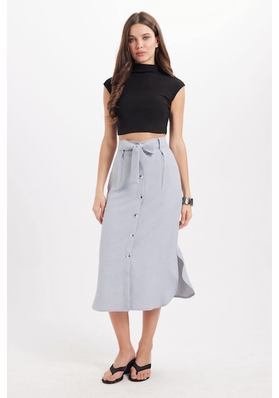 Tudors Kadın Slim Fit Dar Kesim Pileli Pamuklu Ön Düğme Kapamalı Kuşaklı Yırtmaçlı Gri Etek -50945 Tudors Kadın Slim Fit Dar Kesim Pileli Pamuklu Ön Düğme Kapamalı Kuşaklı Yırtmaçlı Gri Etek -50945