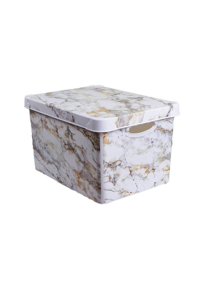 Style Box Mermer Desenli 20 L Dekoratif Saklama Kutusu Bej Çok Renkli