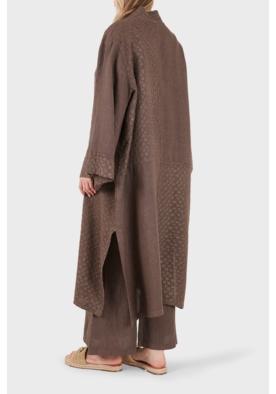 Via Dante % 100 Keten Brode İşlemeli Kimono Bayan Kimono 69912196 Kahve