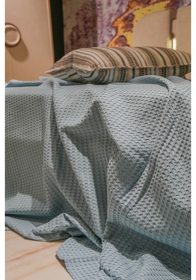 Sofline Premium %100 Pamuk Tek Kişilik Yazlık Pike, Yatak Örtüsü, Terletmez Kumaş Gri Renk 160x240cm Petrol