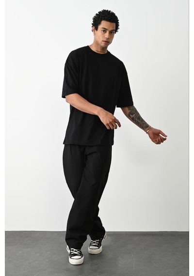 Unisex Basic Avrupa Kalıp/oversize Fit Kesim Bisiklet Yaka Kısa Kollu T-shirt 001