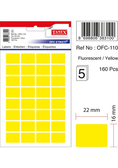 Tanex Ofc-110 Flo Sarı Ofis Etiketi