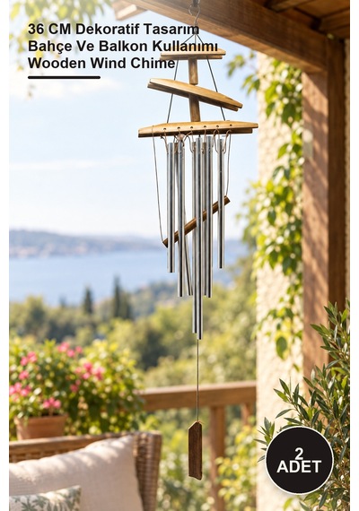2 Adet Ahşap Rüzgar Çanı 36 Cm Dekoratif Tasarım Bahçe Ve Balkon Kullanımı Wooden Wind Chime