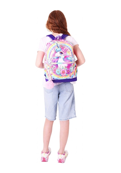Kaukko Dört Bölmeli Kız Çocuk - Pembe Mor - Unicorn Baskılı - İlkokul Okul Sırt Çantası - L5249 Pembe - Mor