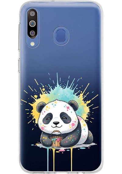 Samsung Galaxy M30 İle Uyumlu Splash Panda Tasarımlı Şeffaf Silikon Kılıf Şeffaf