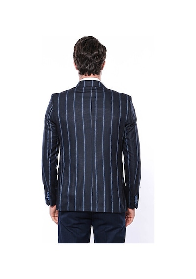 Wessi Çizgili Lacivert Slim Fit Ceket Siyah