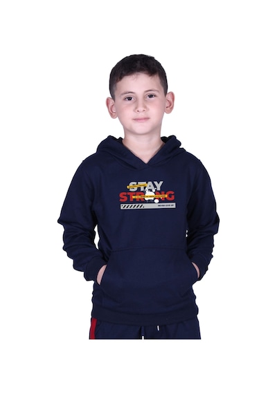 Fyk Kids Kapüşonlu Kanguru Cepli Stay Strong Baskılı Erkek Çocuk Sweatshirt Lacivert