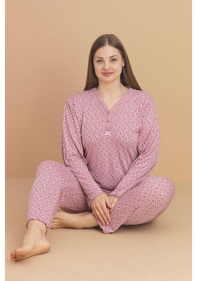 Pijamerry Kadın Büyük Beden Dantel Yaka Bambu Uzun Kol İnce Pijama Takımı 5920- 1 Adet Pembe Pijamerry Kadın Büyük Beden Dantel Yaka Bambu Uzun Kol İnce Pijama Takımı 5920- 1 Adet Pembe