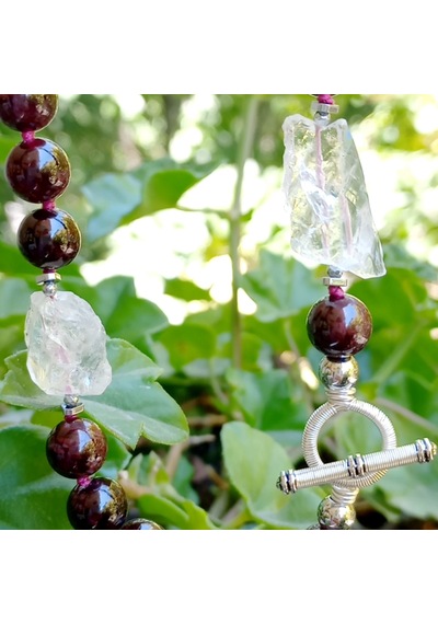 2824 Ham Herkimer Elmas Garnet Hematit El Yapımı Düğümlü Kolye 0112 - Bordo
