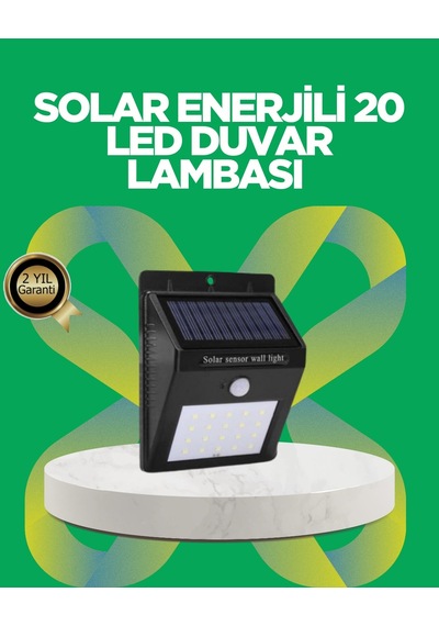 Solar Enerjili 20 Led Hareket Sensörlü Duvar Lamba Varlamba-05297