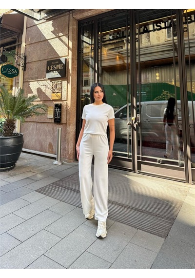 WeShaya Beyaz Palazzo Modal Polyester Keten Takım Beyaz