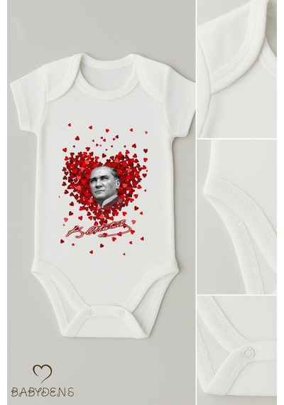 Babyden's Atatürk İmzalı 3 Lü Bebek Body Seti %100 Pamuk, Kısa Kollu,unisex Bebek Zıbın Beyaz