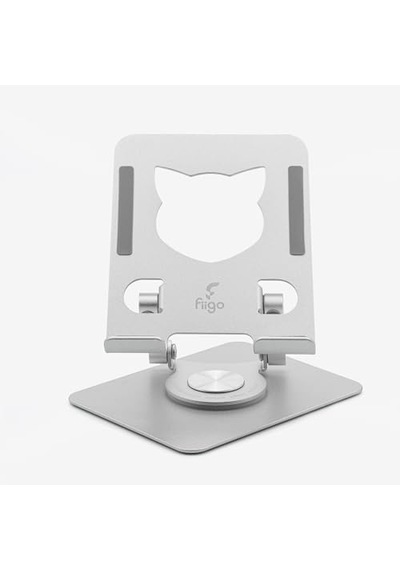 Fiigo 360 Derece Dönebilen Tablet Ve Telefon Standı Kedi Figürlü Metal Silver
