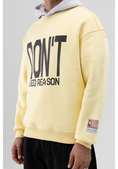 Vamos Çift Renk Baskılı Oversize Sweatshirt V70-92 Sarı