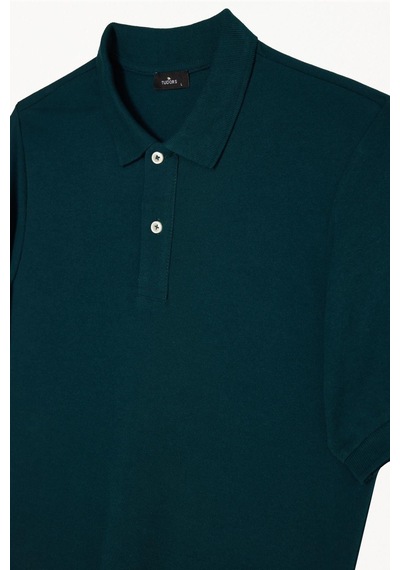 Tudors Erkek Slim Fit Dar Kesim Pamuklu Yumuşak Dokulu Serin Tutan Kumaş Düz Pike Yeşil Polo Yaka Tişört-33704 Petrol Yeşili