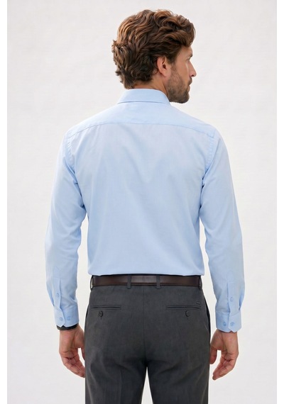 Tudors Erkek Modern Slim Fit Uzun Kollu %100 Pamuk Premium Seri Saten Mavi Gömlek-49937