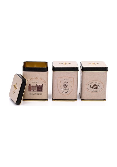 Azura Desenli Kare Metal Saklama Kabı 3 Lü Set, 7.5 X 7.5 Cm Çok Renkli