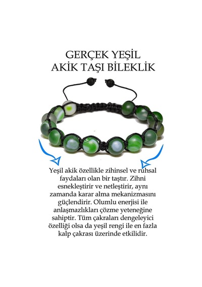 Sertifikalı Ham Işlenmemiş Yeşil Akik Taşı Bileklik - Makrome Çok Renkli