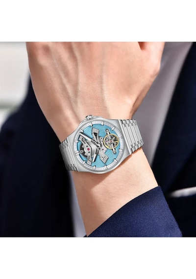 Pd-ys028 42mm 100m Su Geçirmez, İskelet Otomatik Safir Kristal Işıkl Full Çelik Lüks Erkek Kol Saati Gümüş