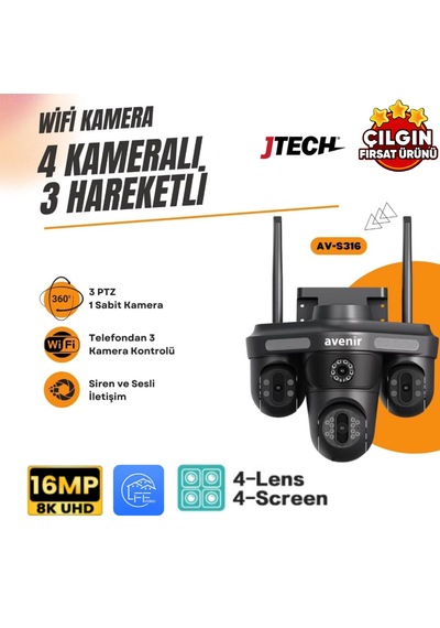 Avenir Av-s316 4mp+4mp+4mp+4mp 16mp Wi-fi 4 Kameralı 3 Hareketli Ptz Akıllı Kamera Avenir Av-s316 4mp+4mp+4mp+4mp 16mp Wi-fi 4 Kameralı 3 Hareketli Ptz Akıllı Kamera