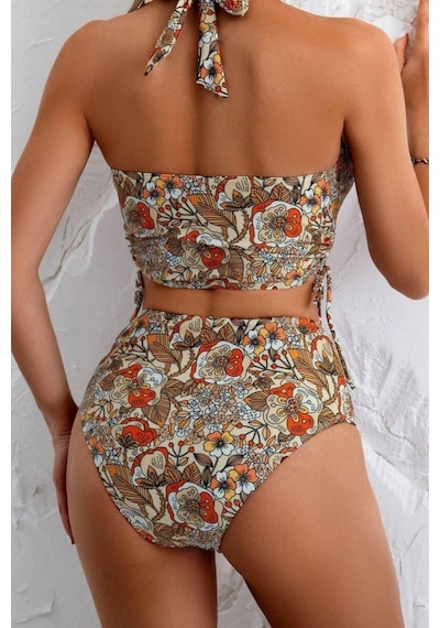 Bella Notte Kadın Kaplı Astarlı Yüksek Bel Bikini Takımı Kahverengi