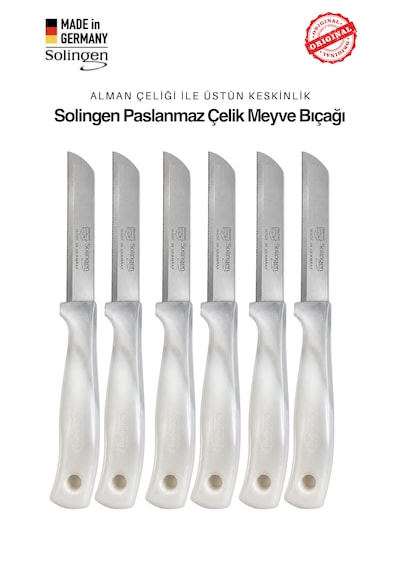 Solingen Ritter Profesyonel Gri Renk Geçişli Meyve&sebze Bıçağı 6'lı Set & Ultra Keskin Tırtıklı Ağız, Paslanmaz Çelik Gri - Beyaz