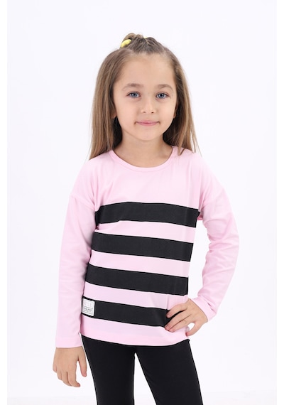 Toontoy Kids Toontoy Kız Çocuk Baskılı Bisiklet Yaka Uzun Kollu Çizgili Tişört Pembe