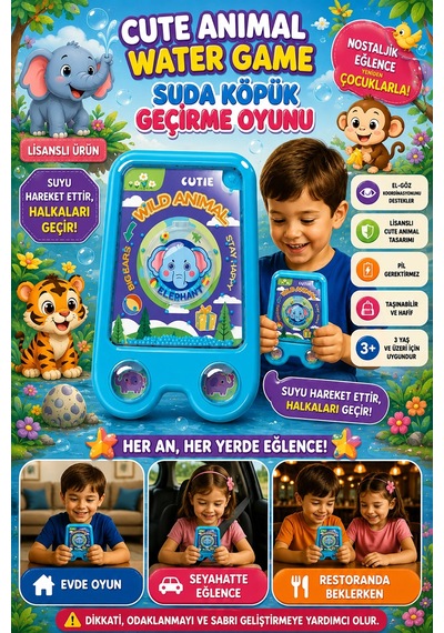 Suda Halka Köpük Geçirme Oyunu Sevimli Hayvanlar Dünyası Duyusal Gelişim Destekli Nostaljik Fil 2586