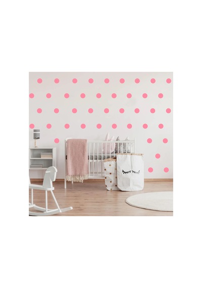 5cm Ebadında 100 Adet Yuvarlak - Puantiye Sticker Bebe Pembe