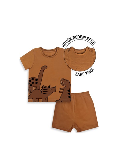 Denokids Dinozor Erkek Bebek T-shirt Kaşkorse Şort Takım Çok Renkli