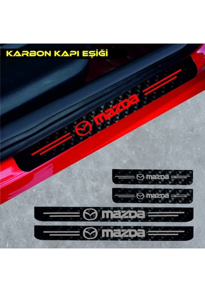 Mazda 626 İçin Uyumlu Aksesuar Oto Kapı Eşiği Sticker Karbon 4 Adet Kırmızı