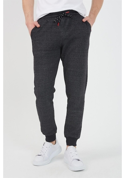 MMetalic Erkek Siyah Içi Polarlı Slim Fit Paça Lastikli Jogger Eşofman Altı 001