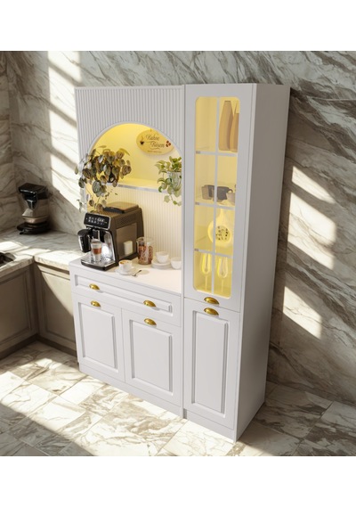 Lureo Nera Arch Gold Sağ Vitrinli Kahve Köşesi Led Aydınlatmalı Komple Mdf Premium Kahve Ünitesi Beyaz Lureo Nera Arch Gold Sağ Vitrinli Kahve Köşesi Led Aydınlatmalı Komple Mdf Premium Kahve Ünitesi Beyaz