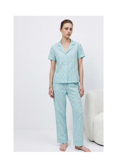 Fit Women V Yaka Kapama Lastik Bel Su Yeşili Pijama Takımı