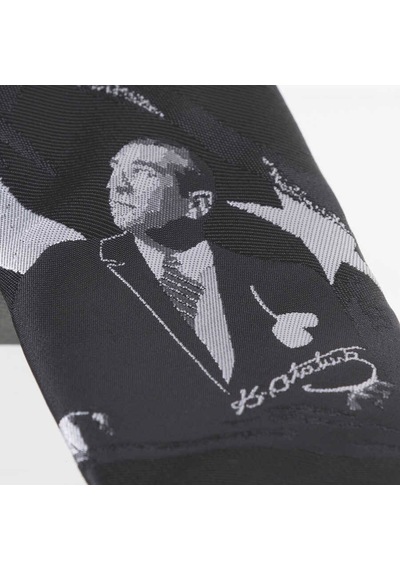 Gaffy Atatürk ve Imza Desenli Dokuma Siyah Kravat - Ak-23 Çok Renkli