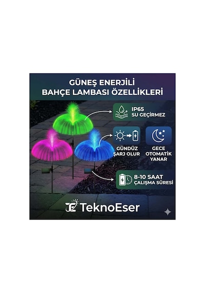Solar Hint Çiçeği Led Bahçe Işığı - Fiber Optik Renk Değiştiren Dış Mekan Dekoratif Aydınlatma