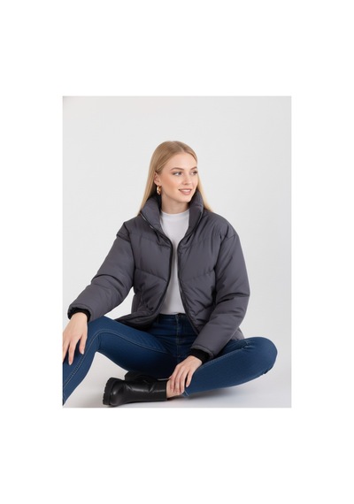 Blayn Jeans Kadın Kapüşonsuz Şişme Mont Antrasit