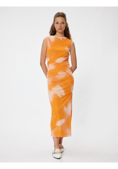 Koton Tül Bodycon Uzun Elbise Kolsuz Drapeli Kayık Yaka Slim Fit Soyut Desenli Turuncu Desenli 4sal80228ık Koton Tül Bodycon Uzun Elbise Kolsuz Drapeli Kayık Yaka Slim Fit Soyut Desenli Turuncu Desenli 4sal80228ık
