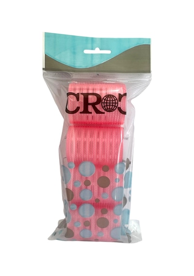 Croc 4lü Orta Boy Plastik Bigudi Pembe Cb22 - Cırtlı Yapışkanlı Saç Bigudisi Pembe