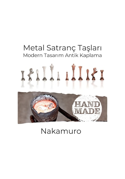 Mc34 Metal Satranç Takımı Gerçek Kayın Ağacı Satranç Tahtası - 25x25cm Antik Metal Taşlar