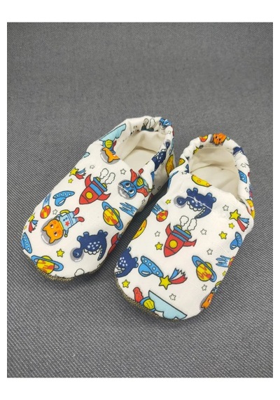 Loove Bebe Bebek Patik Ev Kreş Ayakkabısı Lastikli Ergonomik Tasarım Desenli Uzay Beyaz