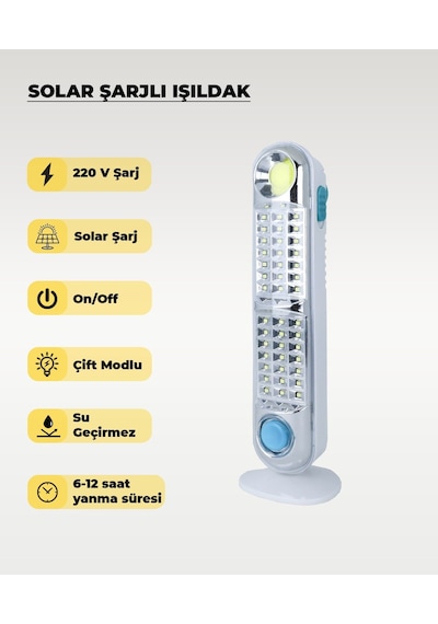 60w Solar / 220v Şarjlı Işıldak - Askı Aparatlı Ve Ayaklı - Su Geçirmez 1 Adet
