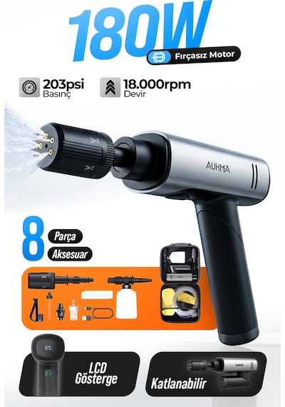 Acr-09 180w Fırçasız Şarjlı Basınçlı Yıkama Makinesi Katlanabilir Kablosuz Oto Yıkama Tabanc