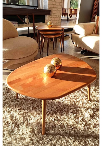 Fawdecor Amorphous Orta Sehpa Ve 3'lü Zigon Sehpa Seti Ceviz