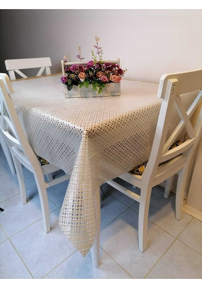 Ithal Pvc Muşamba - Desenli Silinebilir Masa Örtüsü Dgr 23 Krem